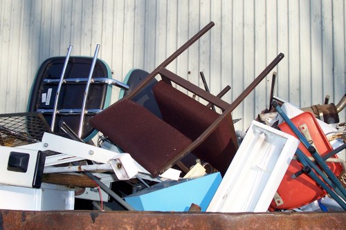 Aerial view of Shortlands neighbourhood with skips and recycling signs