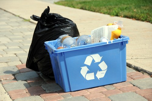 Workers segregating construction waste